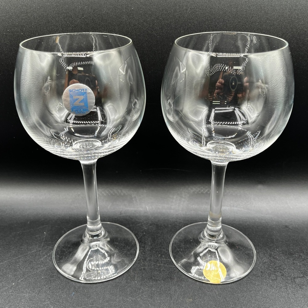 Vtg Schott Zwiesel Germany Crystal Wine Glasses Set of 2 Clear Balloon Stemware